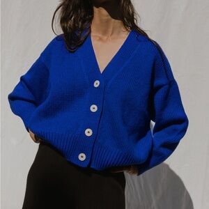 Jaggery London Highland Wool Valeria Cardigan Sapphire Blue Size 1